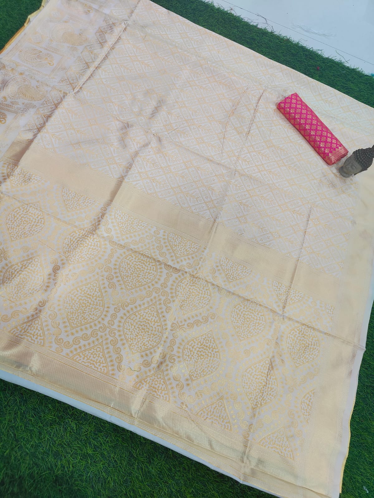 Ddf Cream Soft Lichi Silk Banarasi Saree catalog